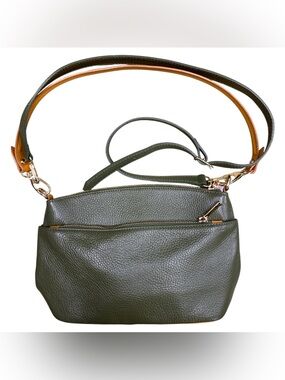Olive Green Pebbled Leather Crossbody Bag with Adjustable Strap